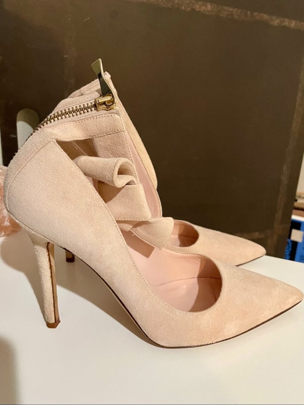Kate Spade New York Nude Suede Bow Ankle Strap Pumps | Size 7